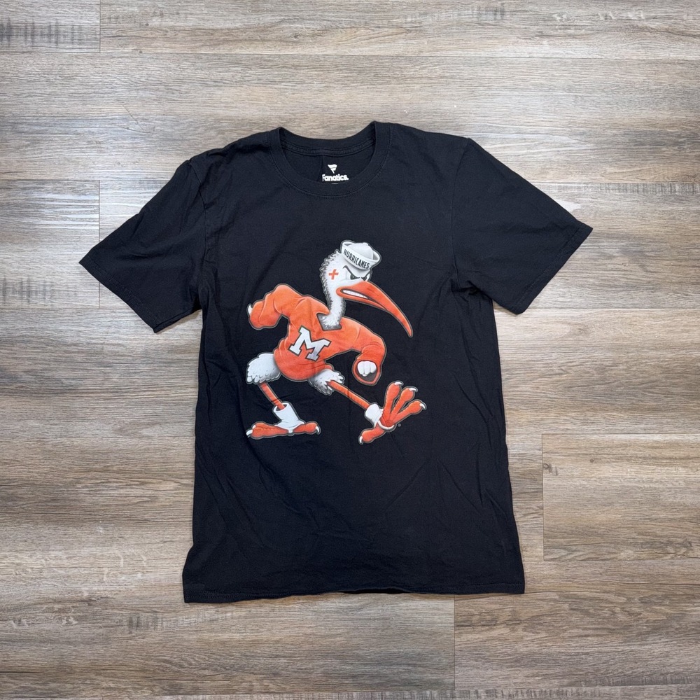 Miami Hurricanes Shirt Mens Small Fanatics Brand Black Graphic Logo Short Sleeve